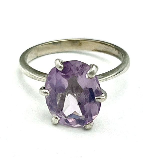 Sterling Silver  Amethyst Ring  solitaire Purple … - image 1