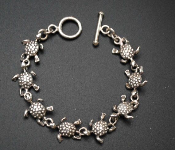 Solid Sterling sterling turtle link Bracelet sea … - image 8