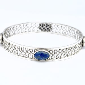 Sterling silver  Lapis Bangle Blue  gemstone  bracelet