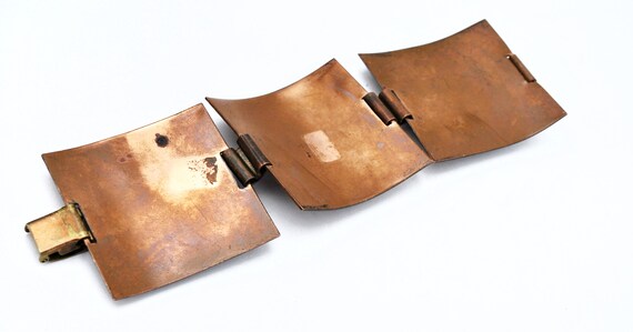 Mid Century Modern Copper Panel Bracelet, Swirl D… - image 6