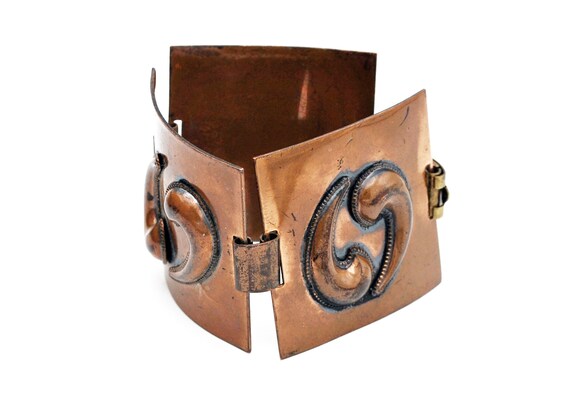 Mid Century Modern Copper Panel Bracelet, Swirl D… - image 2