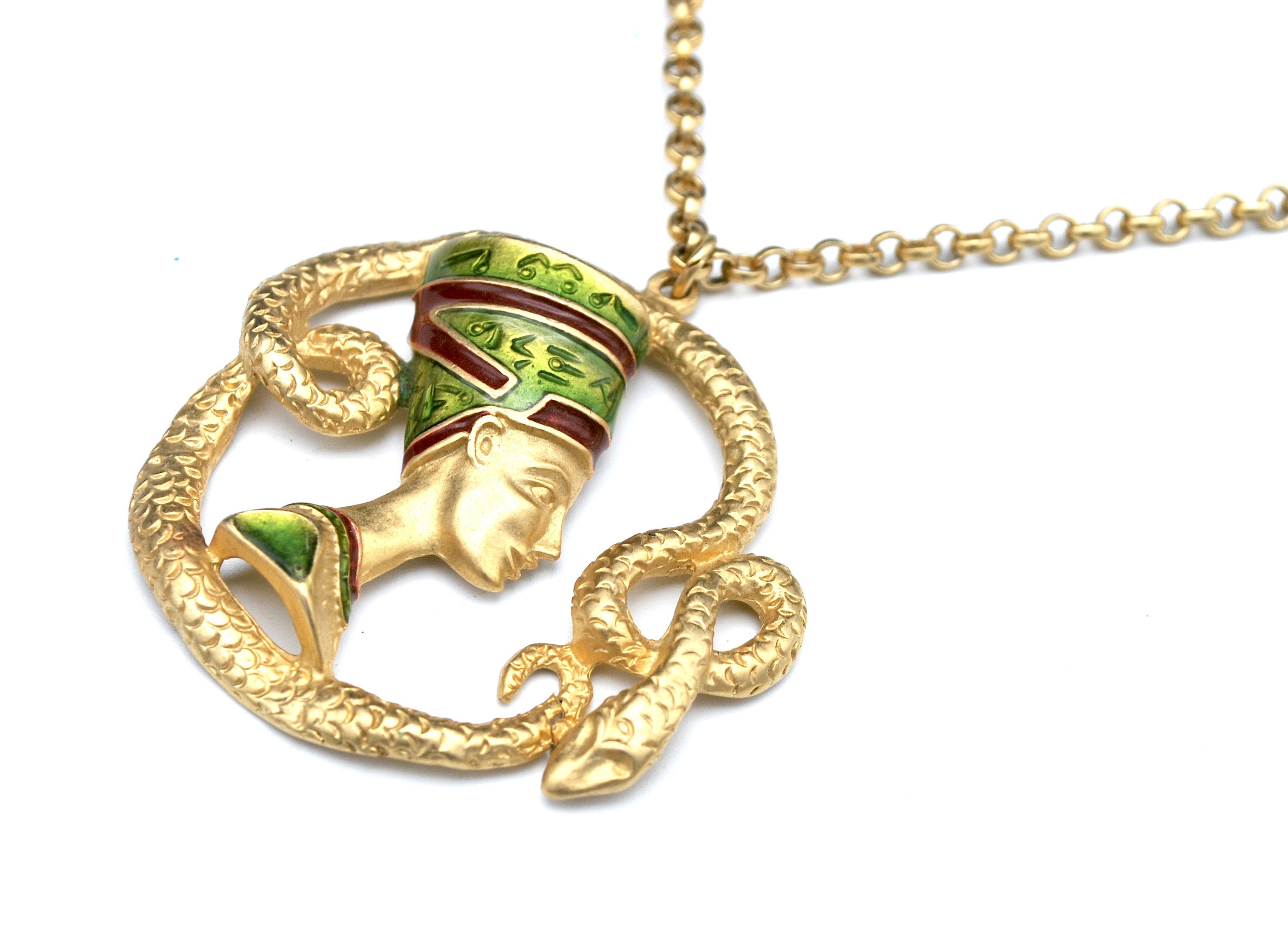 Pharaoh Nefertiti necklace Egypt Revival enamel gold metal Etsy