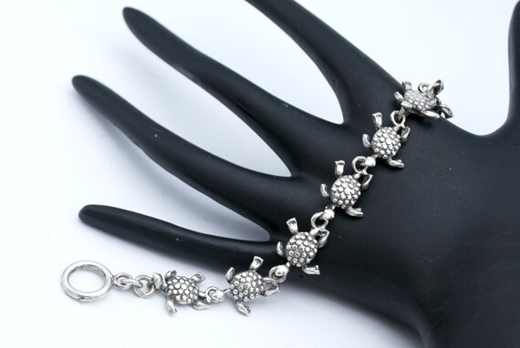 Solid Sterling sterling turtle link Bracelet sea … - image 2