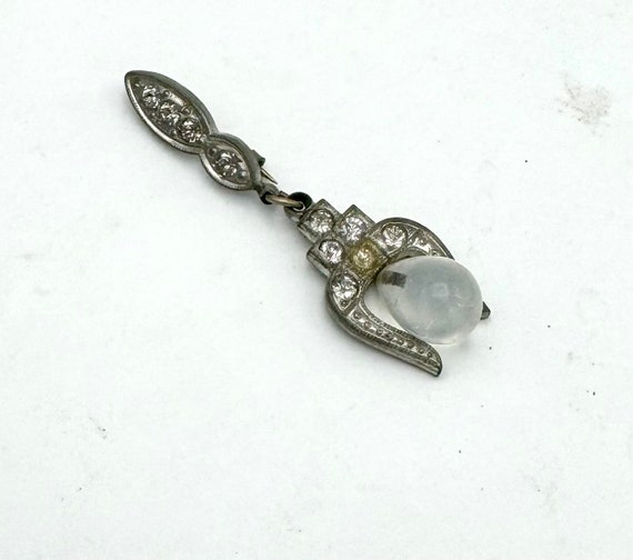 Art Deco rhinestone camphor glass brooch silver r… - image 6