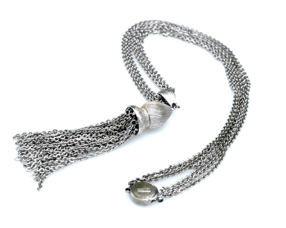 Monet Silver Tassel Necklace multi chain statemen… - image 3