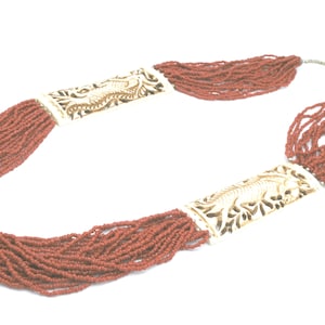 Red Multi Strand Necklace   Carved Ox Bone Dragon Tribal Glass Beads  beads  torsade India