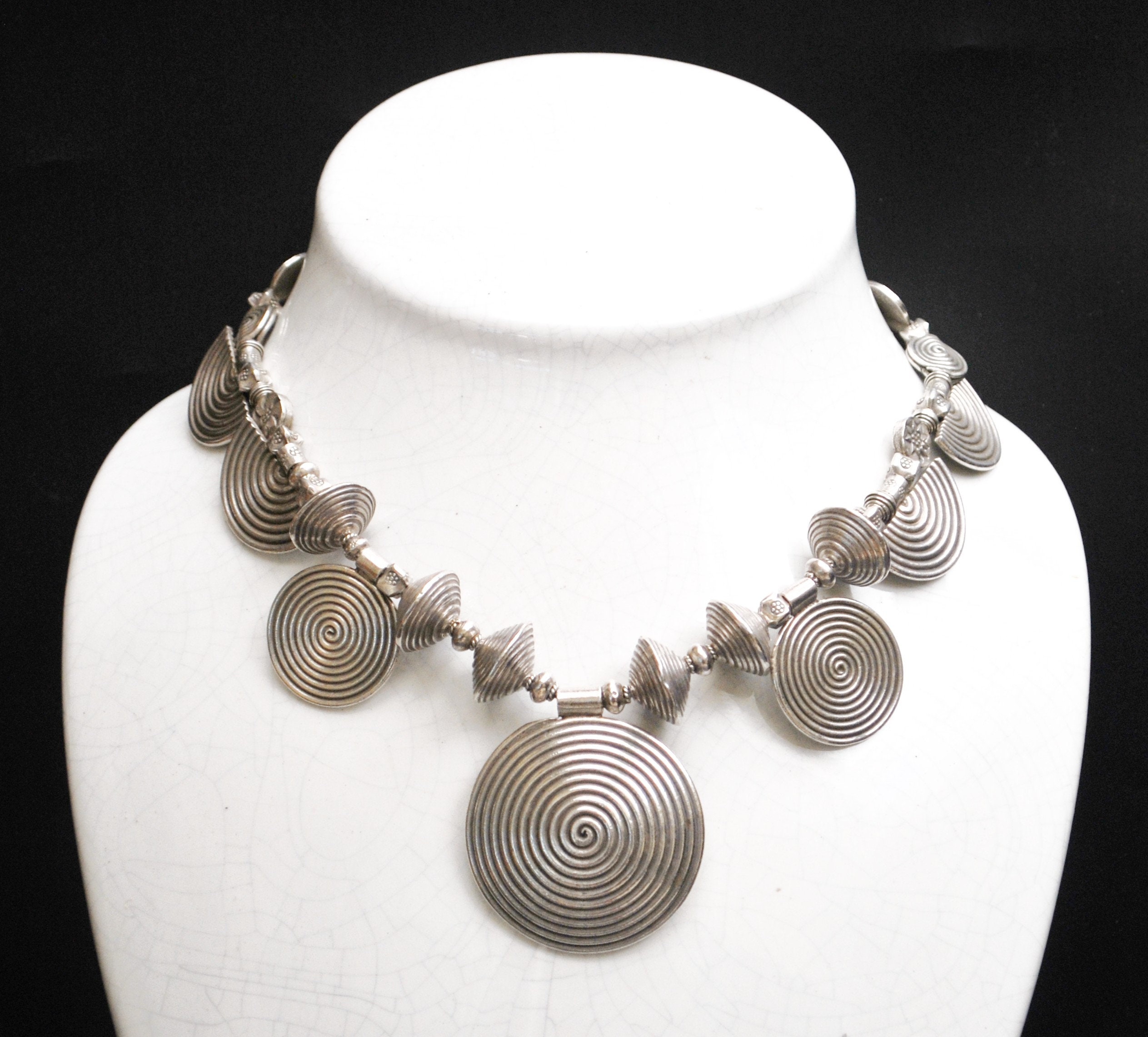 Thai Karen Hill Tribe Sterling Silver Necklace, Chunky Tribal