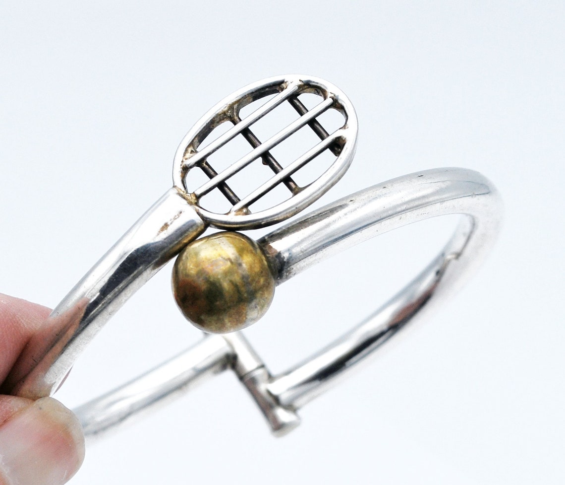Sterling Silver Tennis Racket Bracelet Mexico Taxco gold Etsy