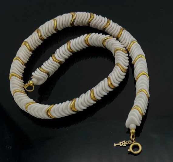 Crown Trifari white gold bead necklace  mid centu… - image 1