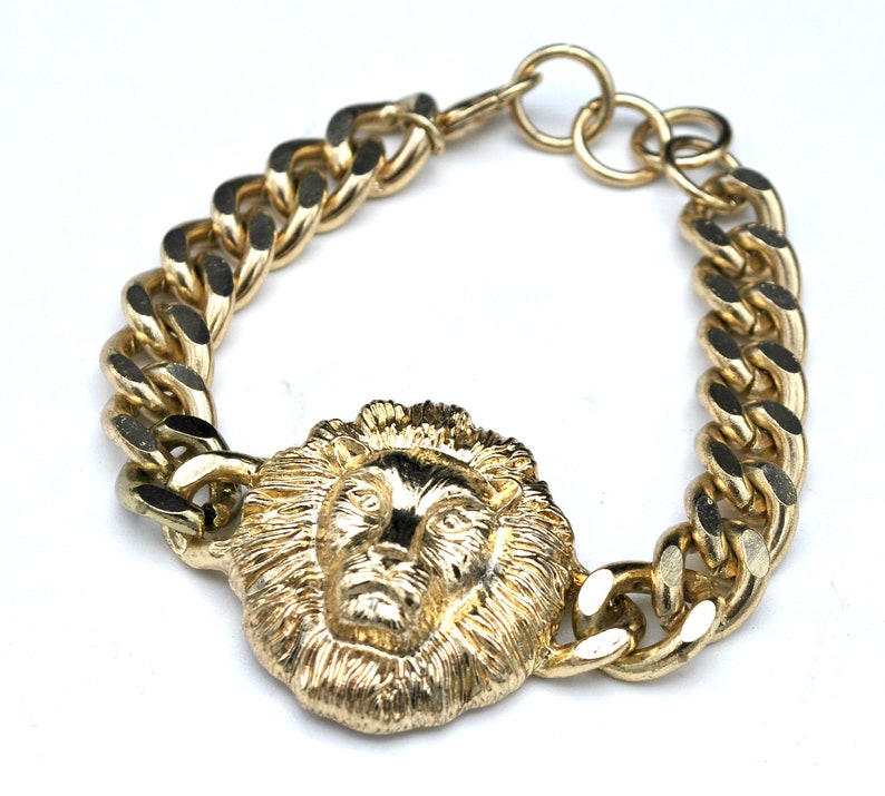 Gold lion head bracelet heavy chunky gold chain Etsy