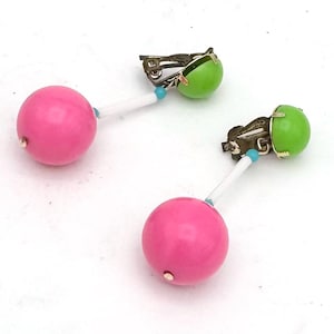 pink green  Lucite dangle  earring - Signed Japan - Clip on earrings