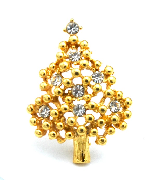 Eisenberg Christmas Tree Brooch Gold plated  Clea… - image 1