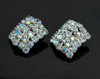 Weiss Rhinestone Earrings  light blue  Crystal  aurora borealis  clip on earrings