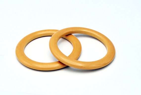Two butterscotch Bakelite Bangles mustard yellow … - image 1