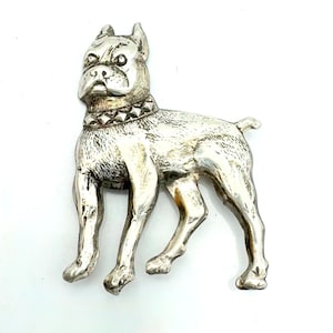 Bull dog  Sterling Silver brooch  Boxer pit bull Designer signed Lang    Figurine Pin