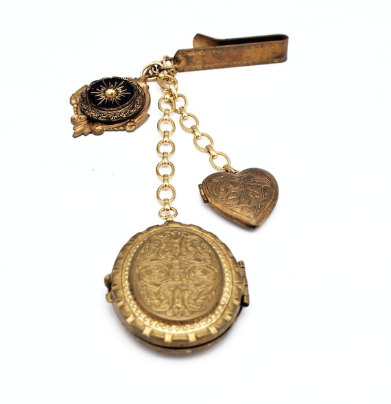 Victorian Chatelaine locket clip two photo locket