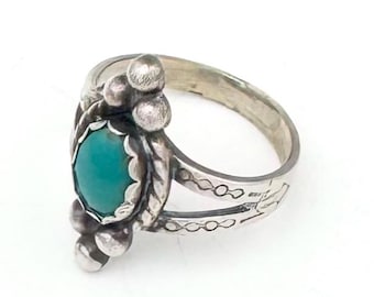 Native American Turquoise Ring, Sterling Silver Old Pawn Size 5.5
