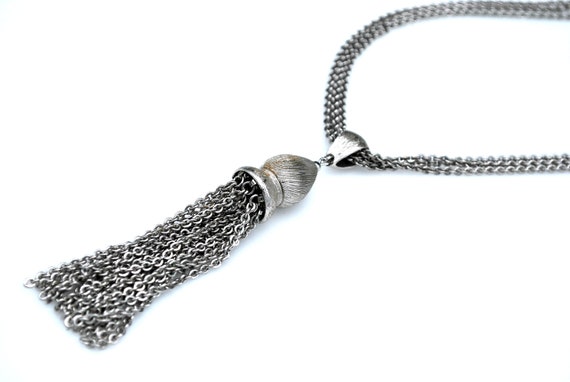 Monet Silver Tassel Necklace multi chain statemen… - image 4