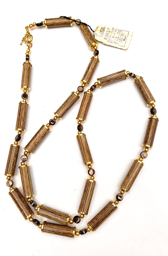 Jewels by Trifari bead necklace wood brown gold be