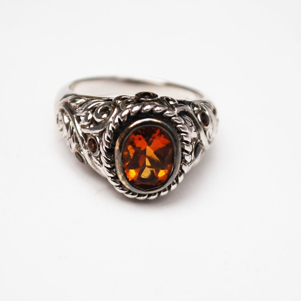 Sterling  Ring Citrine gemstone in  filigree setting size 8