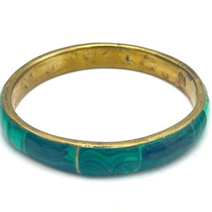 Malchite Brass Bangle  boho green gemstone  inlay stacking bangle