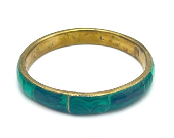 Malchite Brass Bangle  boho green gemstone  inlay stacking bangle
