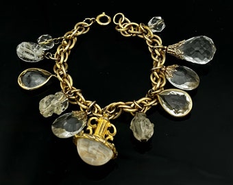 Clear glass dangle   Bracelet  cha cha  crystal  charm bracelet gold chain