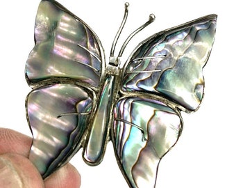 Vintage Sterling Silver and  Abalone inlay Butterfly Brooch