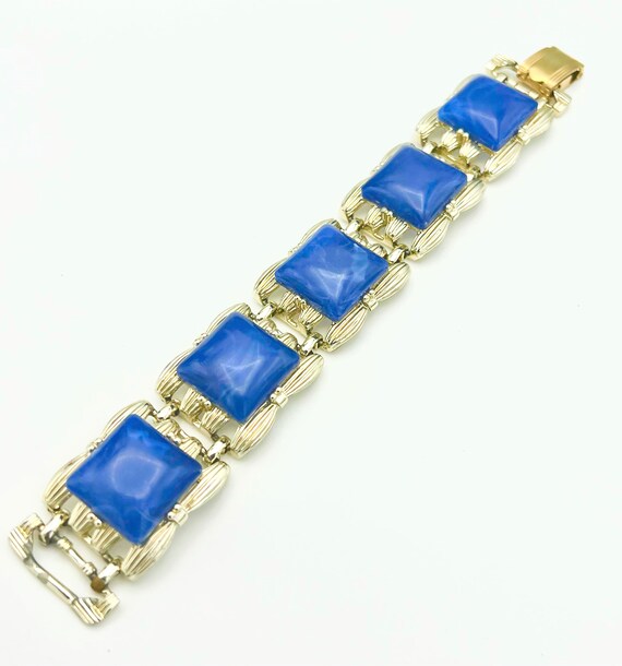 Coro Link Bracelet Blue marble Thermoset Vintage … - image 2