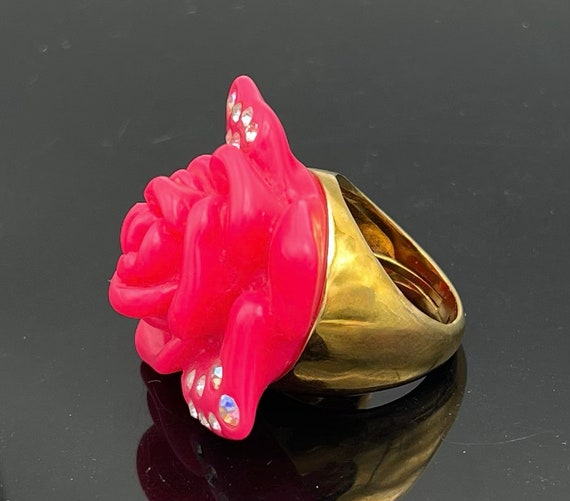 Juicy Couture flower ring pink  plastic clear rhi… - image 5