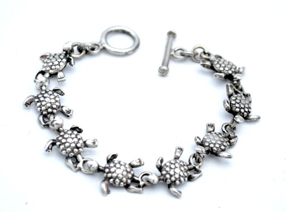 Solid Sterling sterling turtle link Bracelet sea … - image 1