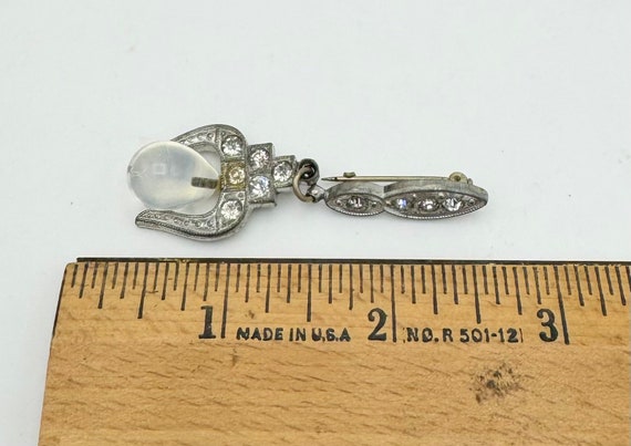 Art Deco rhinestone camphor glass brooch silver r… - image 3