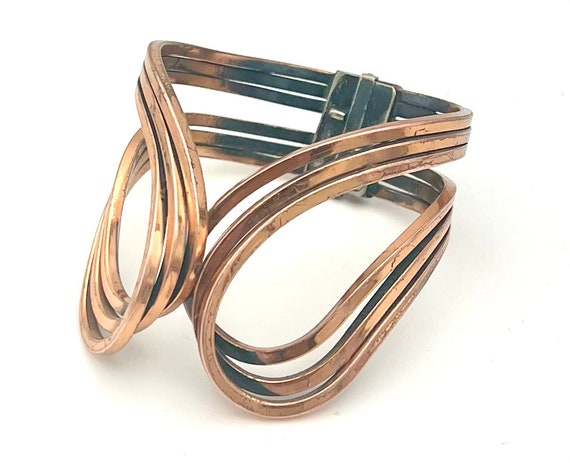 Renoir Copper Bangle  Hinged Bracelet   wide wire… - image 3