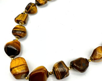 Tigereye  Bead necklace Vintage polished large nuggets gold beads single strand necklace