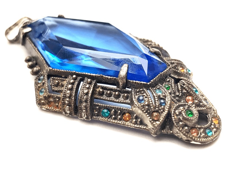 Art Deco blue Crystal Pendant Pot metal with colorful rhinestones jewelry supply