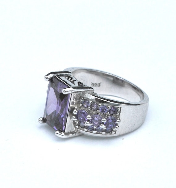 Sterling Silver  Amethyst Ring emerald cut  Purpl… - image 3