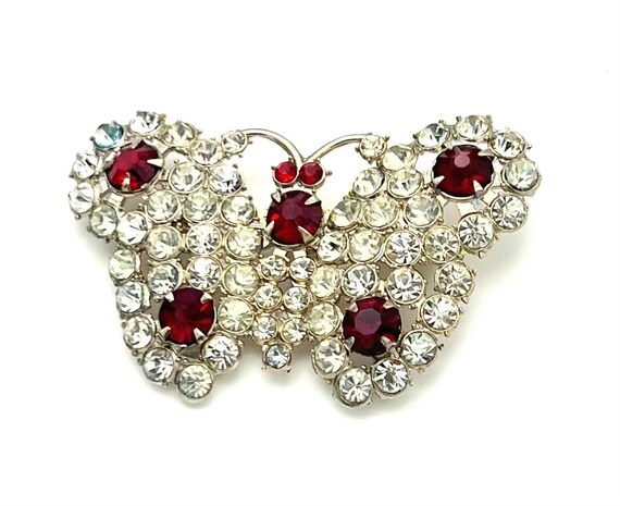 Butterfly rhinestone brooch  clear red crystal go… - image 2