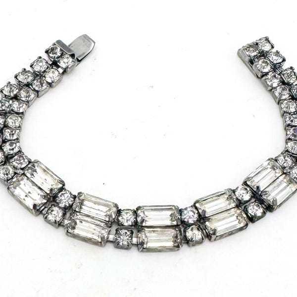 Vintage Weiss Rhinestone Tennis Bracelet, Clear Crystal