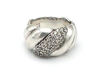 David Yurman  Hampton Cable Ring diamonds sterling silver size 5 3/4 band ring