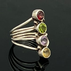Multi gemstone ring  Sterling silver  Amethyst citrine peridot and garnet long  ring size 7