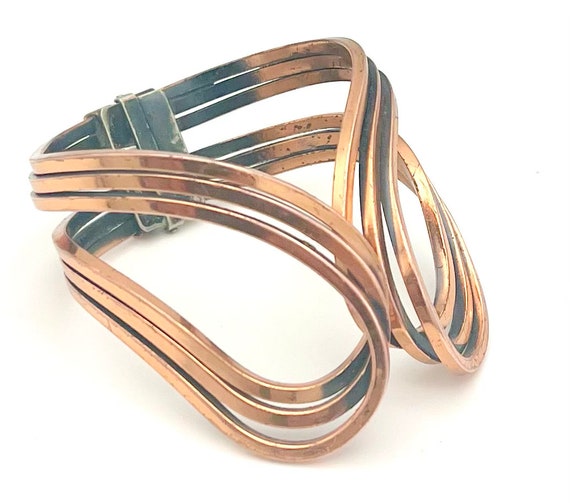 Renoir Copper Bangle  Hinged Bracelet   wide wire… - image 2