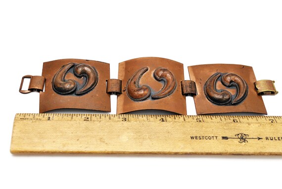 Mid Century Modern Copper Panel Bracelet, Swirl D… - image 7