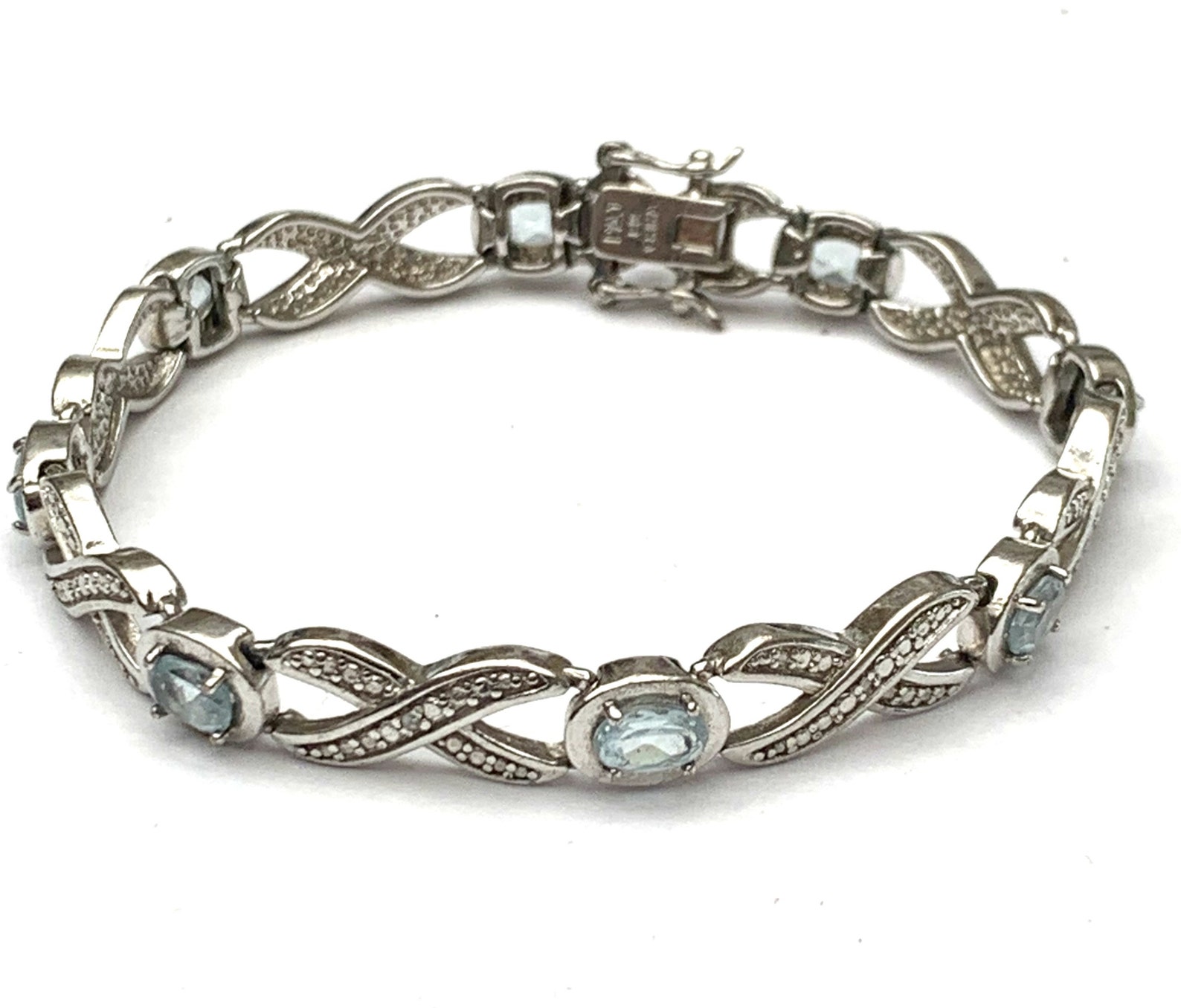 Blue Rhinestone Link Bracelet Signed PAJ BB China Silver Etsy