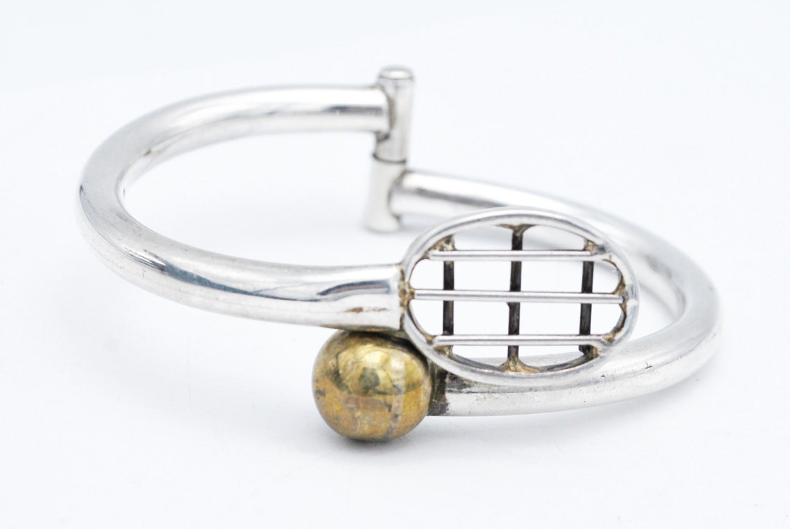 Sterling Silver Tennis Racket Bracelet Mexico Taxco gold Etsy