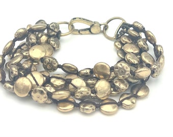 Lucky Brand gold pearl bead link Bracelet golden coin pearl disk beads