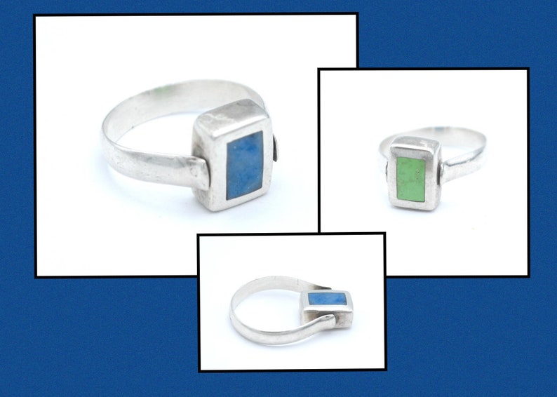 Sterling Turquoise Ring size 9 convertible double sided green blue gemstone