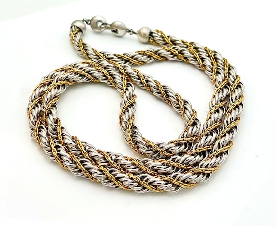 Monet Twisted Silver Gold  chain Necklace    thic… - image 2