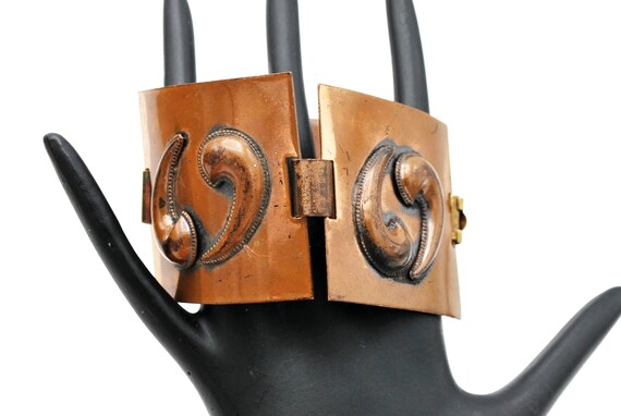 Mid Century Modern Copper Panel Bracelet, Swirl D… - image 3