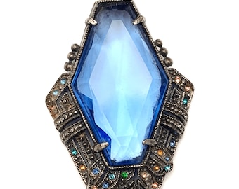 Art Deco blue Crystal Pendant  Pot metal with colorful rhinestones jewelry supply
