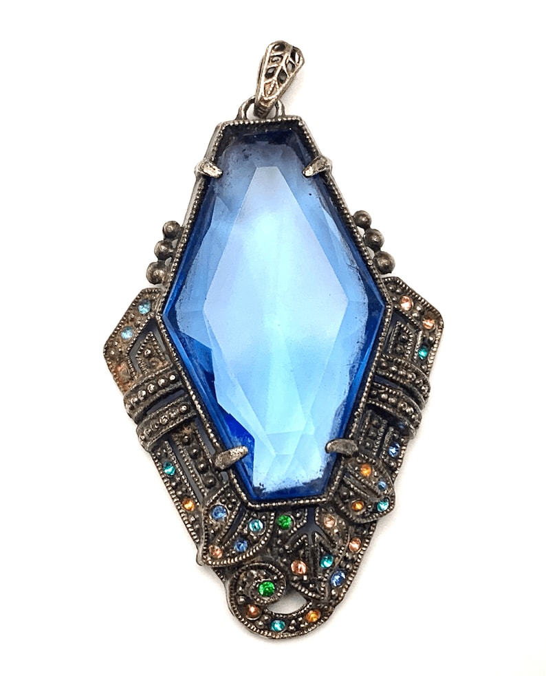 Art Deco blue Crystal Pendant Pot metal with colorful rhinestones jewelry supply